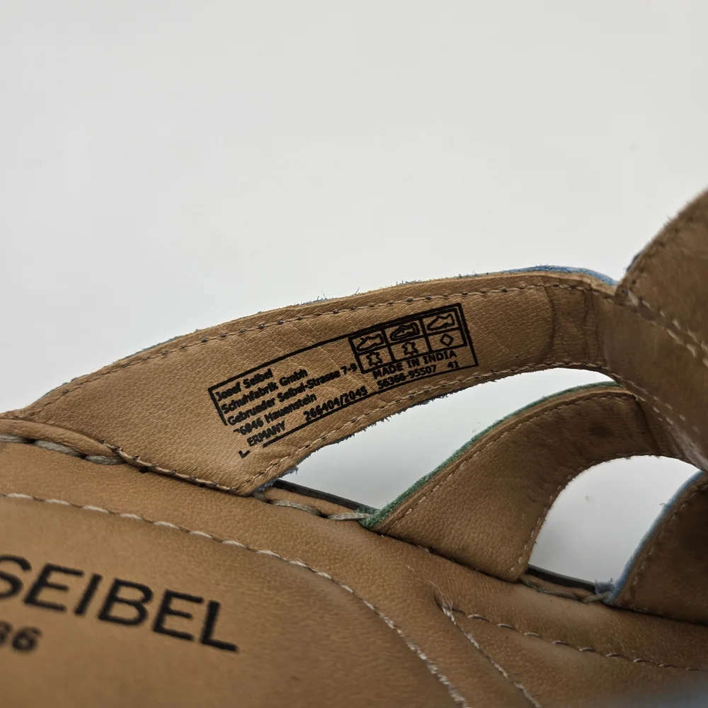 Josef Seibel Women's Blue and Green Slip On Leather Mule Sandals - Picture 9 of 9